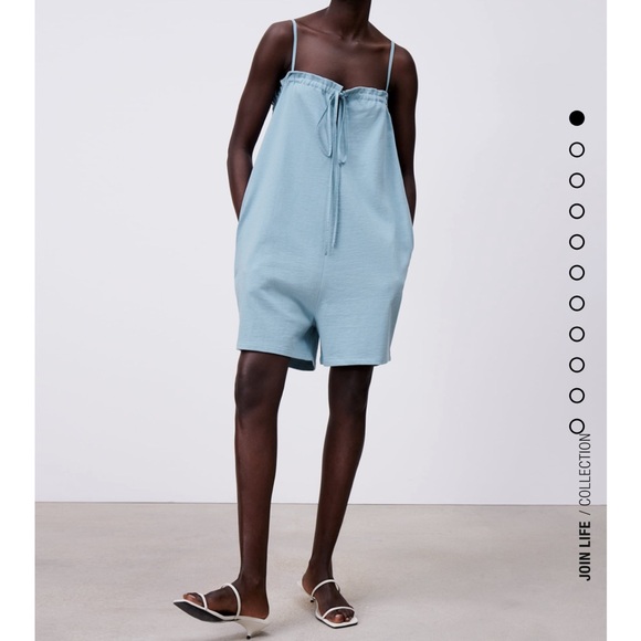 ZARA TIED SHORT JUMPSUIT ROMPER BLUE LARGE - Picture 8 of 9